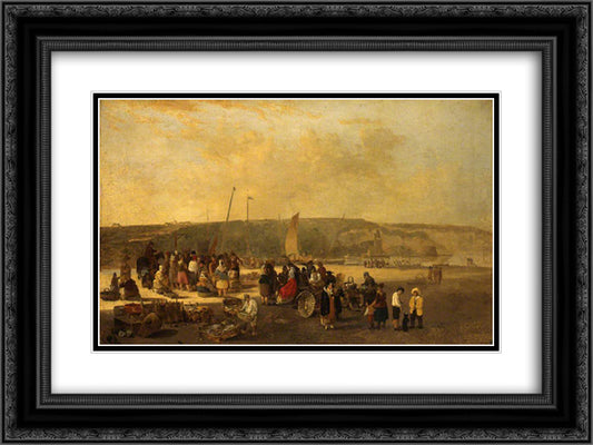 The Fish Market, Boulogne, France 24x18 Black Ornate Wood Framed Art Print Poster with Double Matting by Crome, John