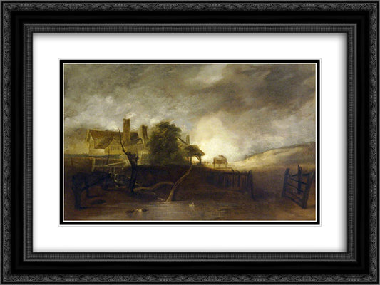 The Lime Kiln 24x18 Black Ornate Wood Framed Art Print Poster with Double Matting by Crome, John
