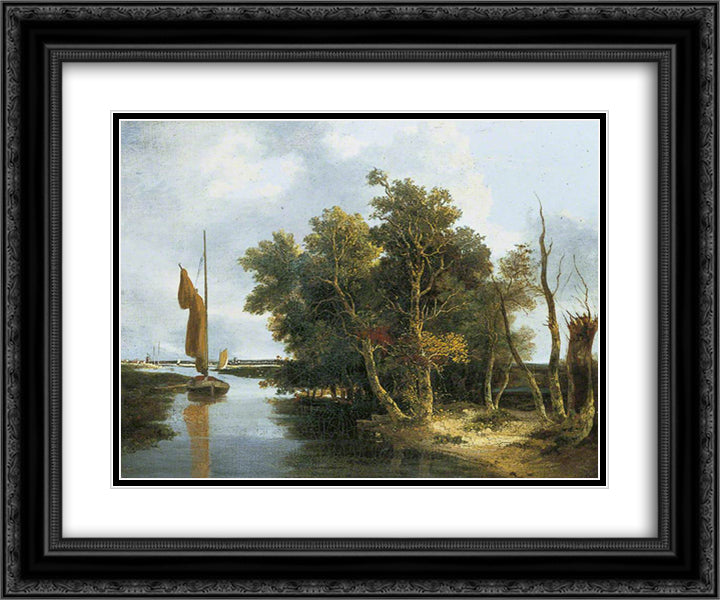 Wherries on the Yare 24x20 Black Ornate Wood Framed Art Print Poster with Double Matting by Crome, John