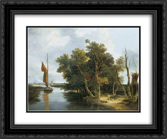 Wherries on the Yare 24x20 Black Ornate Wood Framed Art Print Poster with Double Matting by Crome, John