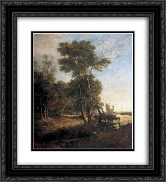 Woodland with a River and Barges with Sails 20x22 Black Ornate Wood Framed Art Print Poster with Double Matting by Crome, John
