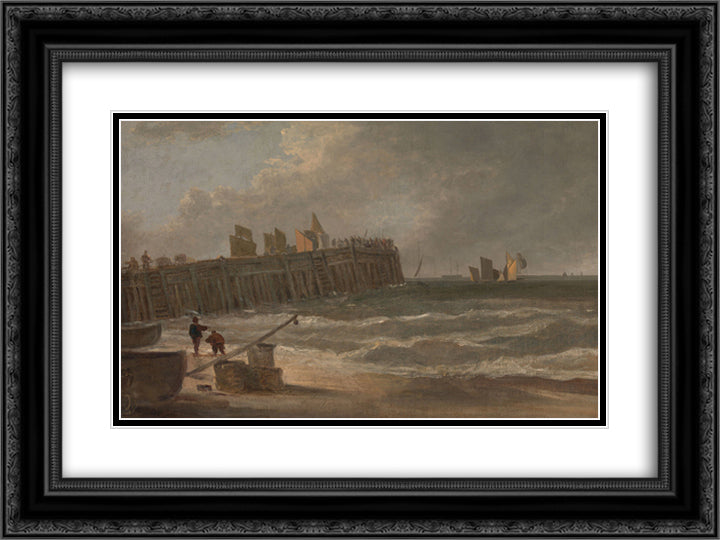 Yarmouth Jetty 24x18 Black Ornate Wood Framed Art Print Poster with Double Matting by Crome, John