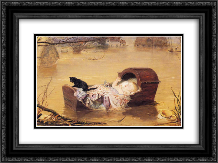 A flood 24x18 Black Ornate Wood Framed Art Print Poster with Double Matting by Millais, John Everett