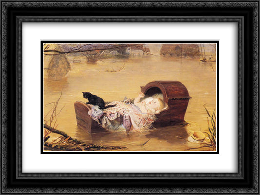 A flood 24x18 Black Ornate Wood Framed Art Print Poster with Double Matting by Millais, John Everett