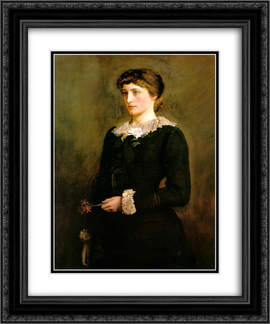 A Jersey Lily, Portrait of Lillie Langtry 20x24 Black Ornate Wood Framed Art Print Poster with Double Matting by Millais, John Everett