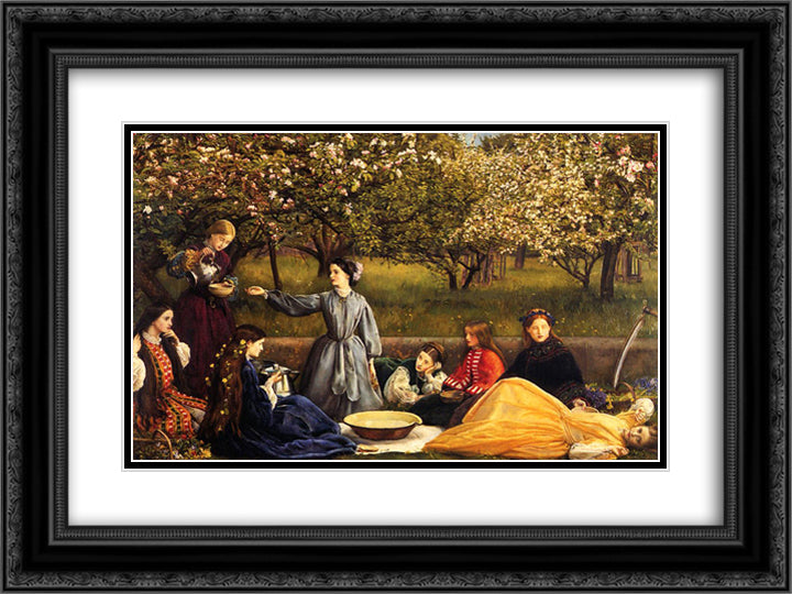 Apple Blossoms 24x18 Black Ornate Wood Framed Art Print Poster with Double Matting by Millais, John Everett