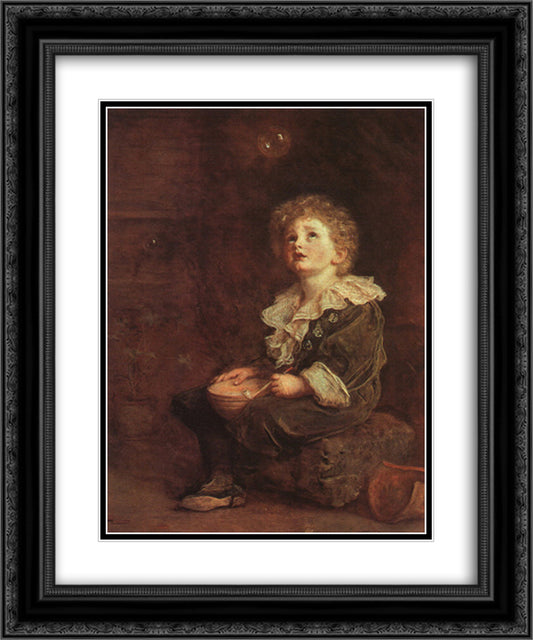 Bubbles 20x24 Black Ornate Wood Framed Art Print Poster with Double Matting by Millais, John Everett