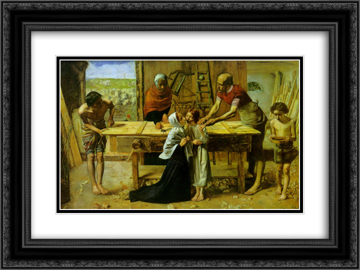 Christ in the House of His Parents 24x18 Black Ornate Wood Framed Art Print Poster with Double Matting by Millais, John Everett