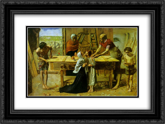 Christ in the House of His Parents 24x18 Black Ornate Wood Framed Art Print Poster with Double Matting by Millais, John Everett