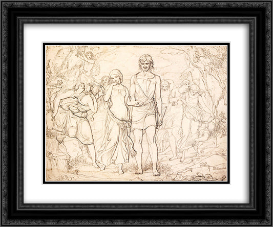 Cymon And Iphigenia, Study 24x20 Black Ornate Wood Framed Art Print Poster with Double Matting by Millais, John Everett