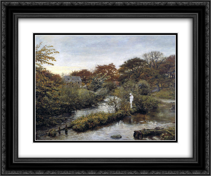 Flowing to the River 24x20 Black Ornate Wood Framed Art Print Poster with Double Matting by Millais, John Everett