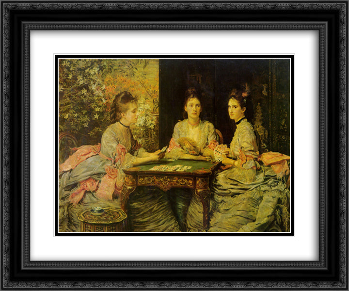 Hearts are Trumps 24x20 Black Ornate Wood Framed Art Print Poster with Double Matting by Millais, John Everett