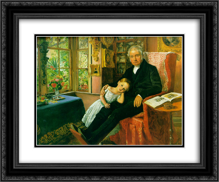 James Wyatt and His Granddaughter Mary 24x20 Black Ornate Wood Framed Art Print Poster with Double Matting by Millais, John Everett