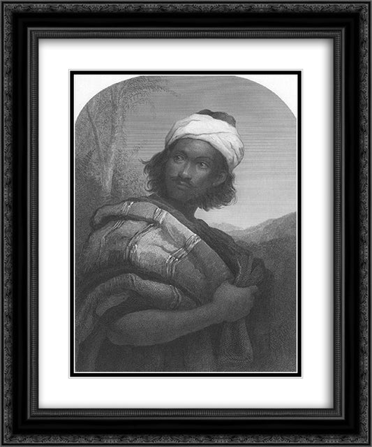 Moorish Chief Engraving 20x24 Black Ornate Wood Framed Art Print Poster with Double Matting by Millais, John Everett