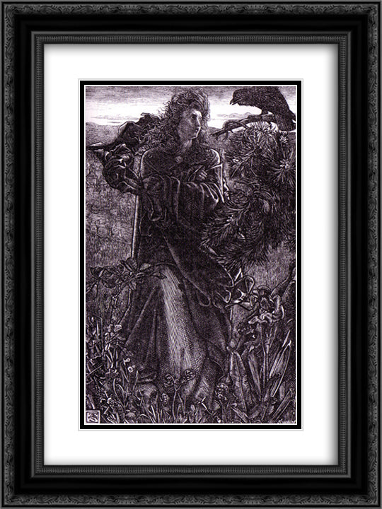 Once a Week 18x24 Black Ornate Wood Framed Art Print Poster with Double Matting by Millais, John Everett