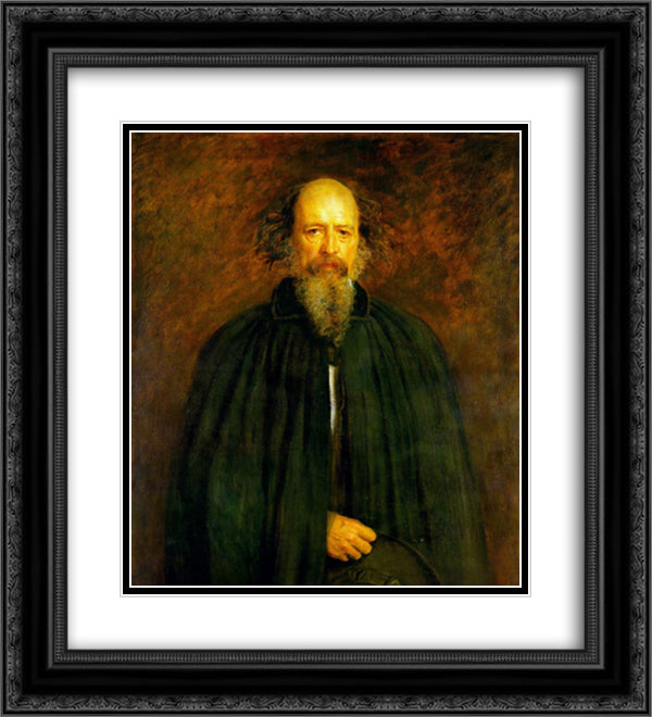 Portrait of Lord Alfred Tennyson 20x22 Black Ornate Wood Framed Art Print Poster with Double Matting by Millais, John Everett