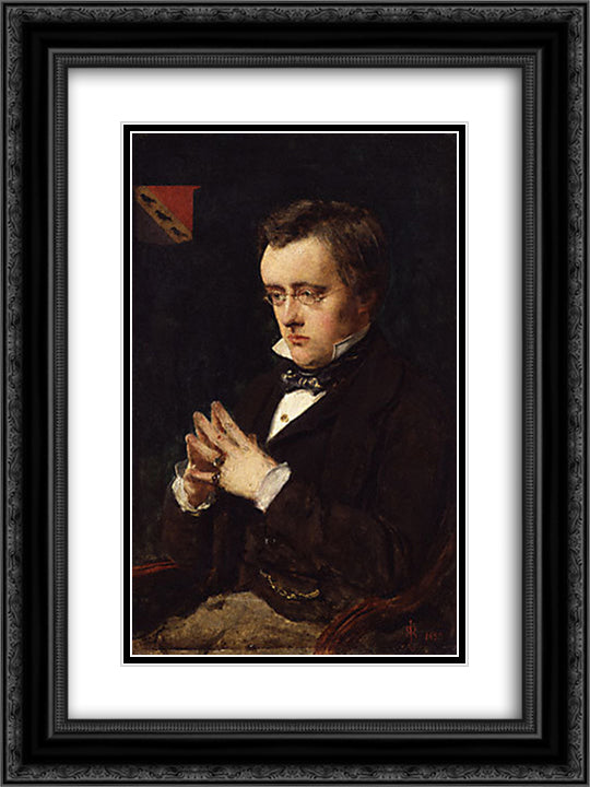 Portrait of Wilkie Collins 18x24 Black Ornate Wood Framed Art Print Poster with Double Matting by Millais, John Everett