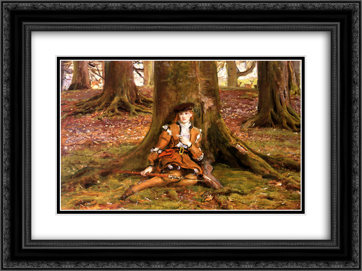 Rosalind In The Forest 24x18 Black Ornate Wood Framed Art Print Poster with Double Matting by Millais, John Everett