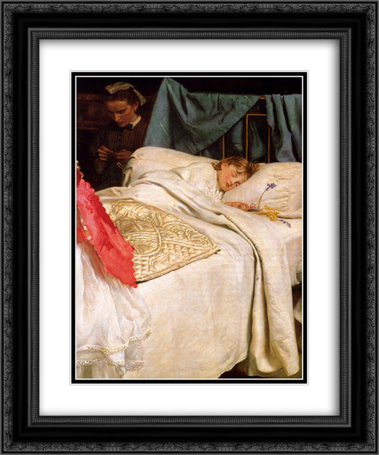 Sleeping 20x24 Black Ornate Wood Framed Art Print Poster with Double Matting by Millais, John Everett