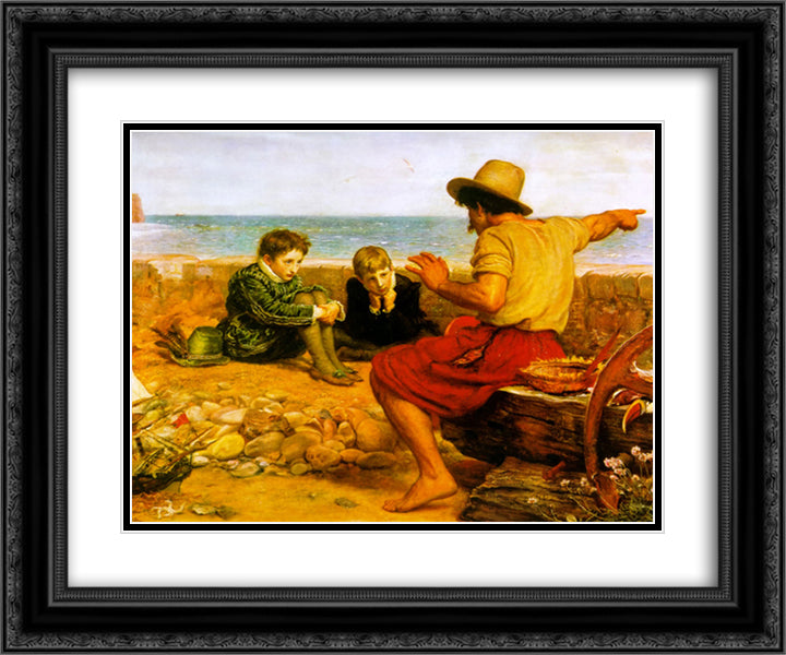 The Boyhood of Raleigh 24x20 Black Ornate Wood Framed Art Print Poster with Double Matting by Millais, John Everett