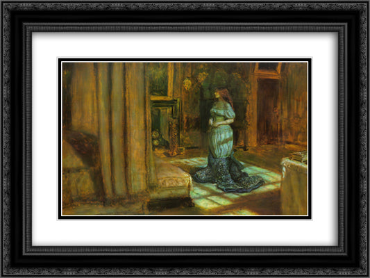 The Eve of Saint Agnes 24x18 Black Ornate Wood Framed Art Print Poster with Double Matting by Millais, John Everett