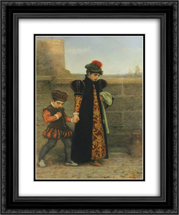 The Girlhood of St. Teresa 20x24 Black Ornate Wood Framed Art Print Poster with Double Matting by Millais, John Everett