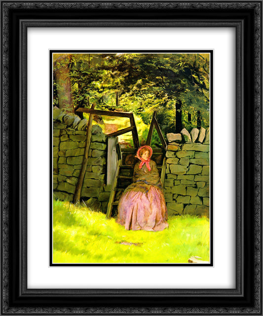 Waiting 20x24 Black Ornate Wood Framed Art Print Poster with Double Matting by Millais, John Everett