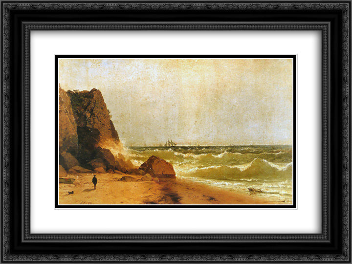 Near Newport, Rhode Island 24x18 Black Ornate Wood Framed Art Print Poster with Double Matting by Kensett, John Frederick