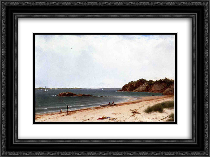 View of the Beach at Beverly, Massachusetts 24x18 Black Ornate Wood Framed Art Print Poster with Double Matting by Kensett, John Frederick