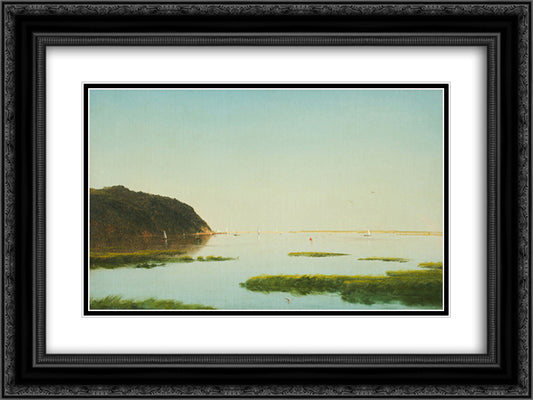 View of the Shrewsbury River, New Jersey 24x18 Black Ornate Wood Framed Art Print Poster with Double Matting by Kensett, John Frederick