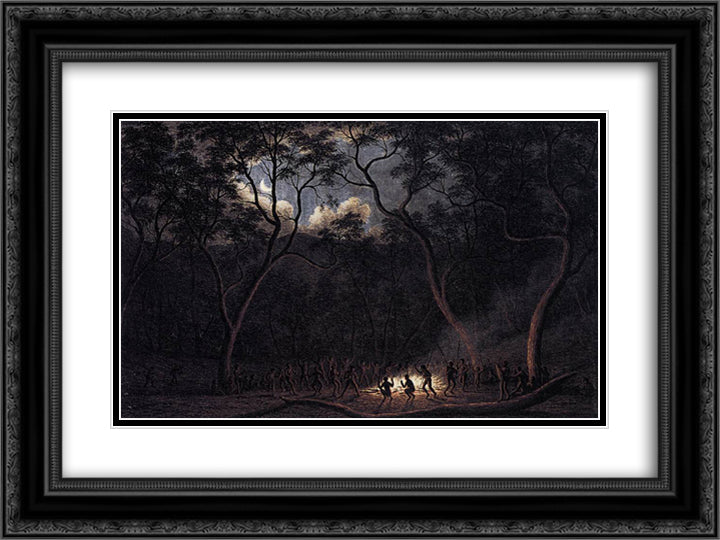 A Corroboree in Van Diemen's Land 24x18 Black Ornate Wood Framed Art Print Poster with Double Matting by Glover, John