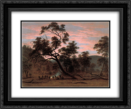 A corroboree of natives in Mills Plains 24x20 Black Ornate Wood Framed Art Print Poster with Double Matting by Glover, John