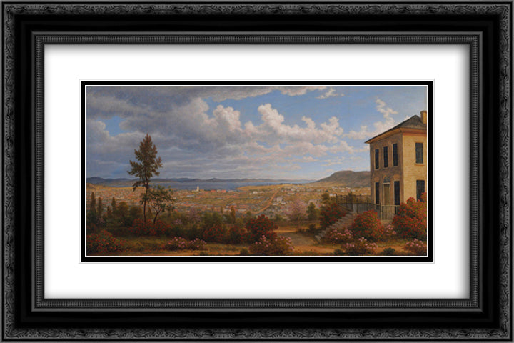 Hobart Town, taken from the garden where I lived 24x16 Black Ornate Wood Framed Art Print Poster with Double Matting by Glover, John