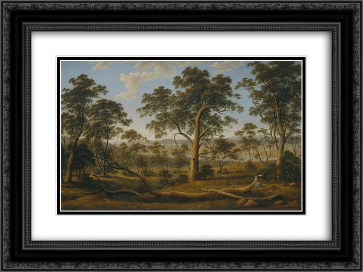 Launceston and the river Tamar 24x18 Black Ornate Wood Framed Art Print Poster with Double Matting by Glover, John