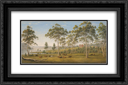 Mr Robinson's house on the Derwent, Van Diemen's Land 24x16 Black Ornate Wood Framed Art Print Poster with Double Matting by Glover, John