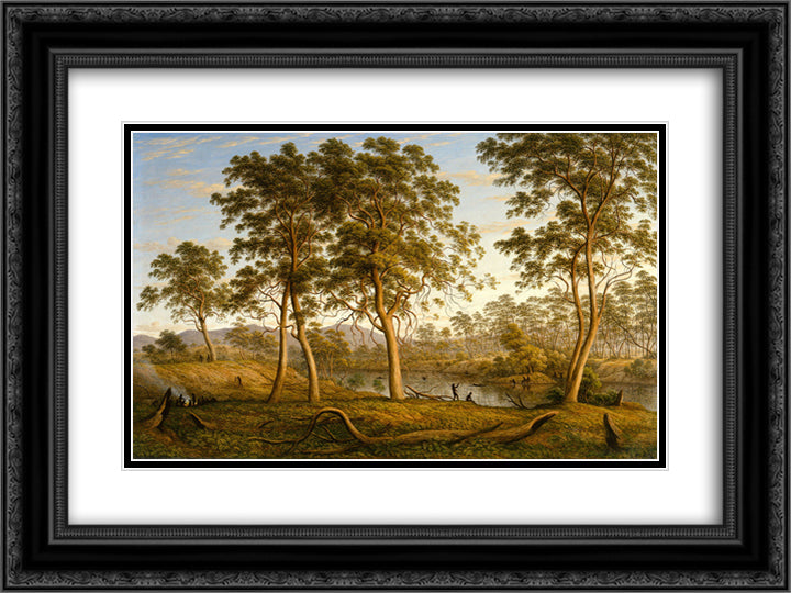 Natives on the Ouse River, Van Diemen's Land 24x18 Black Ornate Wood Framed Art Print Poster with Double Matting by Glover, John