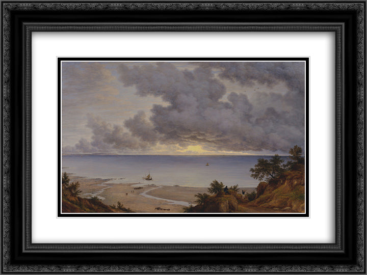 Sandown Bay, from near Shanklin Chine, Isle of Wight 24x18 Black Ornate Wood Framed Art Print Poster with Double Matting by Glover, John