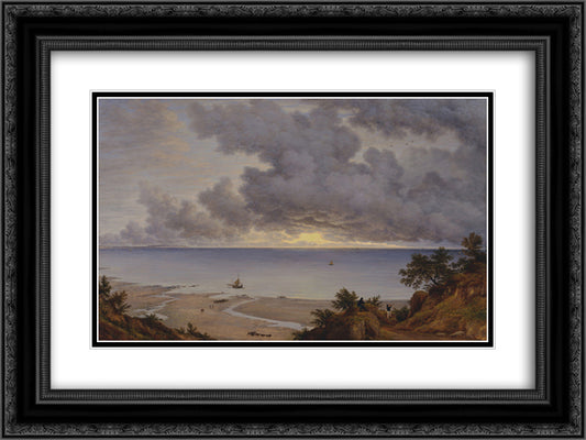Sandown Bay, from near Shanklin Chine, Isle of Wight 24x18 Black Ornate Wood Framed Art Print Poster with Double Matting by Glover, John