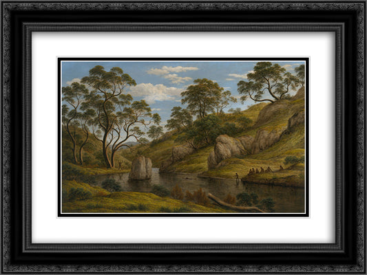 The bath of Diana, Van Diemen's Land 24x18 Black Ornate Wood Framed Art Print Poster with Double Matting by Glover, John