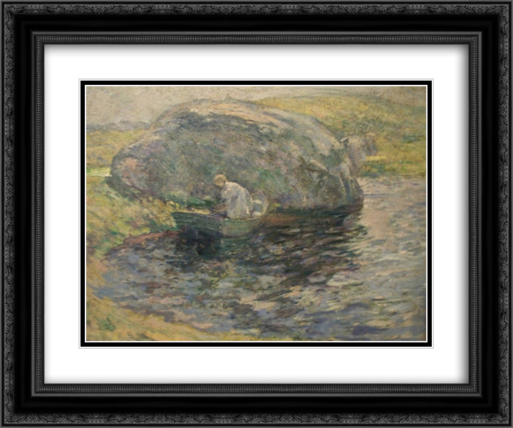 A Summer Day 24x20 Black Ornate Wood Framed Art Print Poster with Double Matting by Twachtman, John Henry