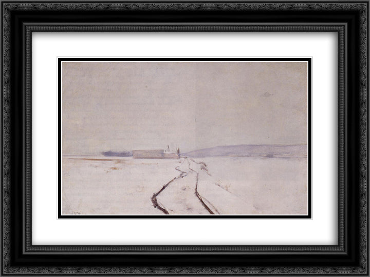Along the River, Winter 24x18 Black Ornate Wood Framed Art Print Poster with Double Matting by Twachtman, John Henry