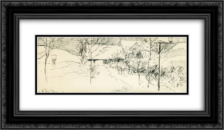 Artist's House, Greenwich, Connecticut 24x14 Black Ornate Wood Framed Art Print Poster with Double Matting by Twachtman, John Henry
