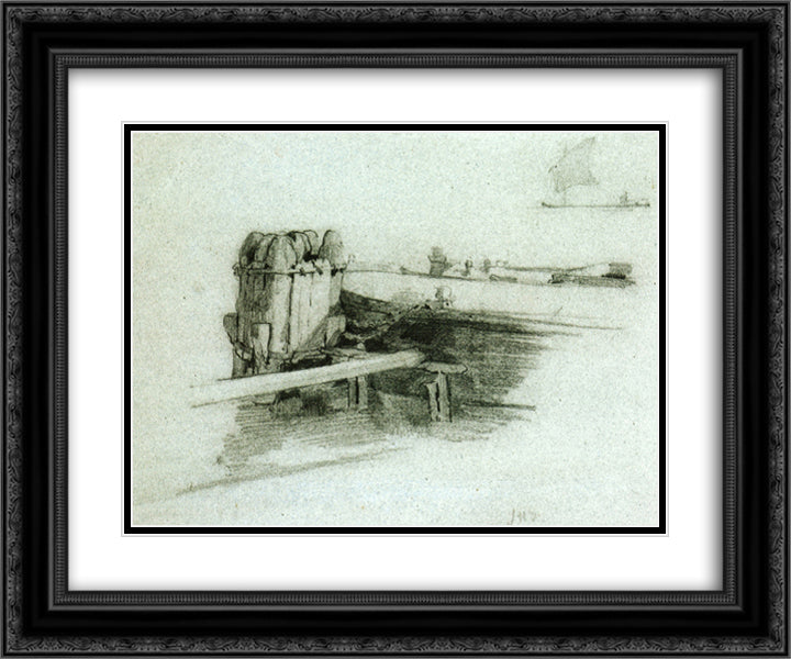 Boat at Bulkhead 24x20 Black Ornate Wood Framed Art Print Poster with Double Matting by Twachtman, John Henry