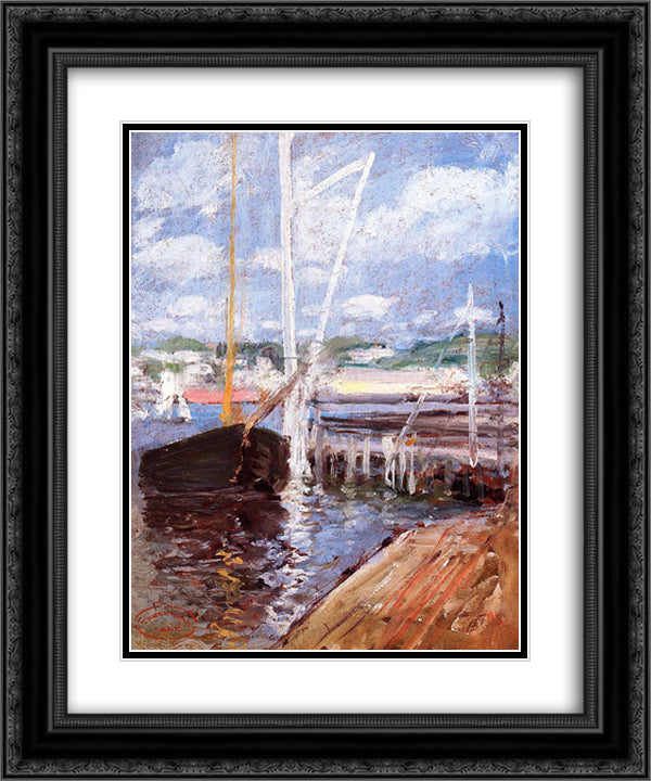 Boat Landing 20x24 Black Ornate Wood Framed Art Print Poster with Double Matting by Twachtman, John Henry