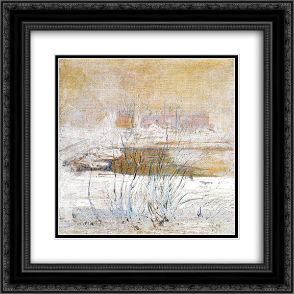 Bridge in Winter 20x20 Black Ornate Wood Framed Art Print Poster with Double Matting by Twachtman, John Henry