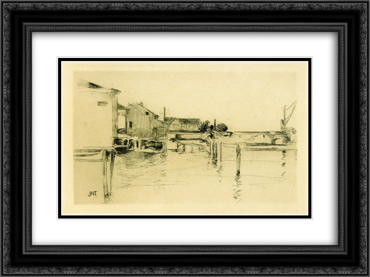 Bridgeport 24x18 Black Ornate Wood Framed Art Print Poster with Double Matting by Twachtman, John Henry