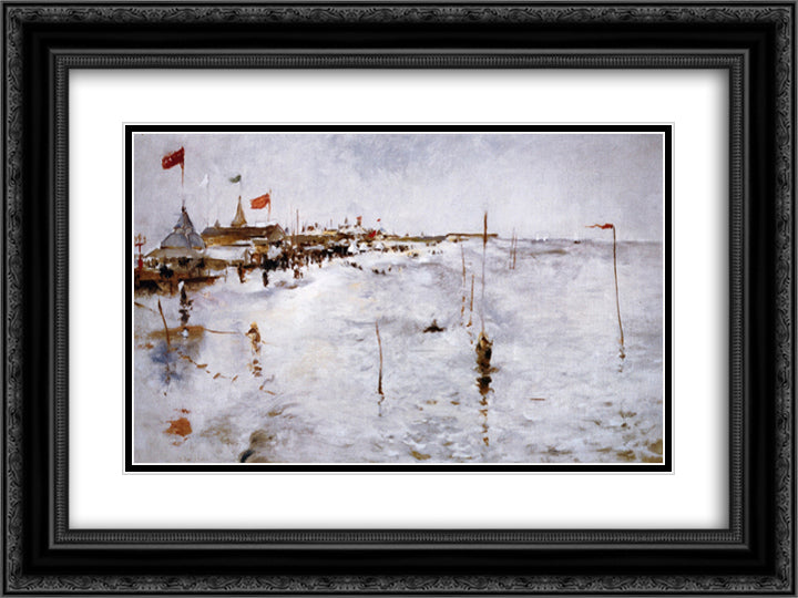 Coney Island From Brighton Pier 24x18 Black Ornate Wood Framed Art Print Poster with Double Matting by Twachtman, John Henry
