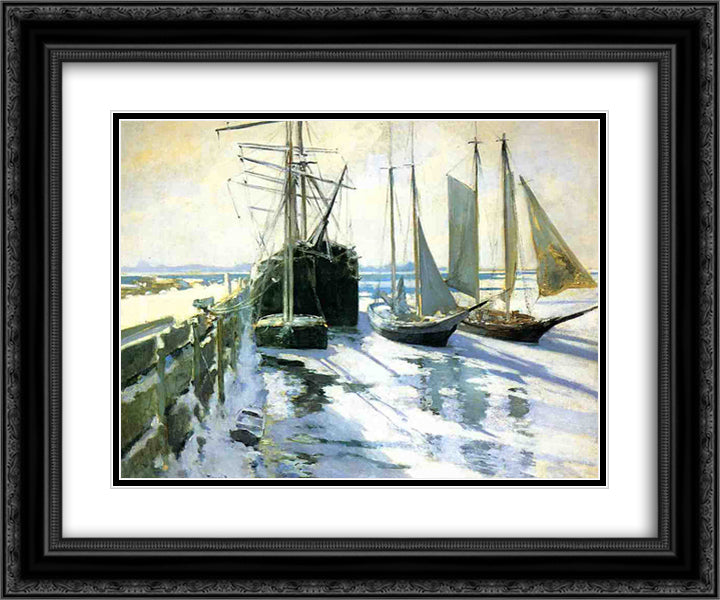 Connecticut Shore, Winter 24x20 Black Ornate Wood Framed Art Print Poster with Double Matting by Twachtman, John Henry