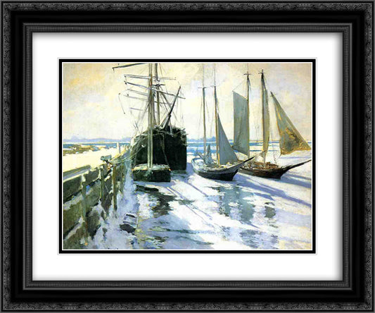 Connecticut Shore, Winter 24x20 Black Ornate Wood Framed Art Print Poster with Double Matting by Twachtman, John Henry