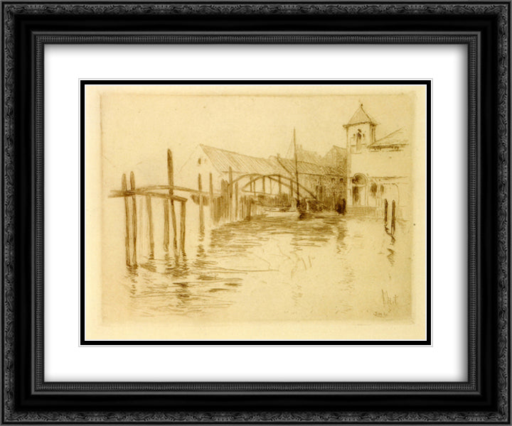 Dock at Newport 24x20 Black Ornate Wood Framed Art Print Poster with Double Matting by Twachtman, John Henry